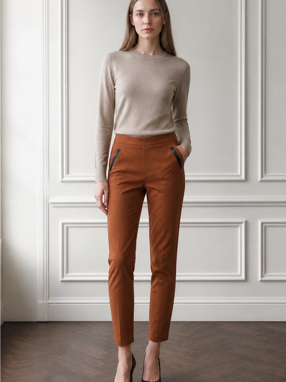 NWT SOHO Apparel Ltd Medium Brown Pull-On Skinny Dress Pants Stretch